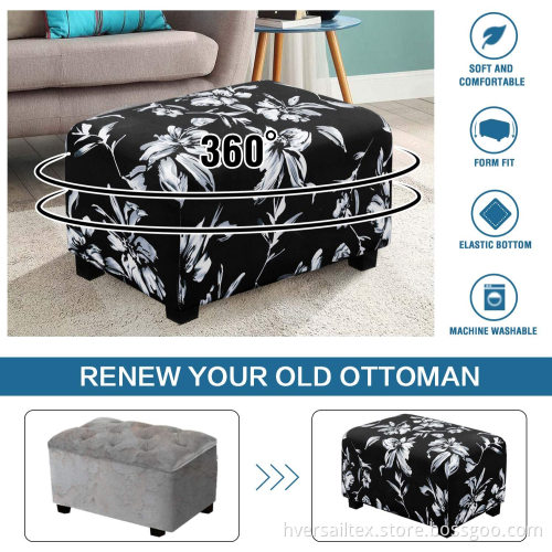Floral Printed Elastic Bottom Ottoman Cover